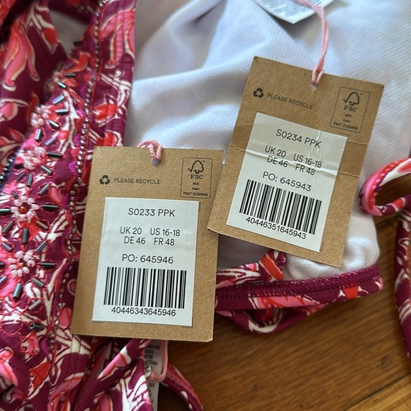 NWT Boden Beaded embellished bikini 2 piece set raspberry botanic vine pink - Picture 7 of 7